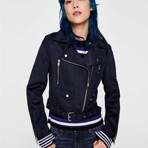Navy Suede Biker Jacket